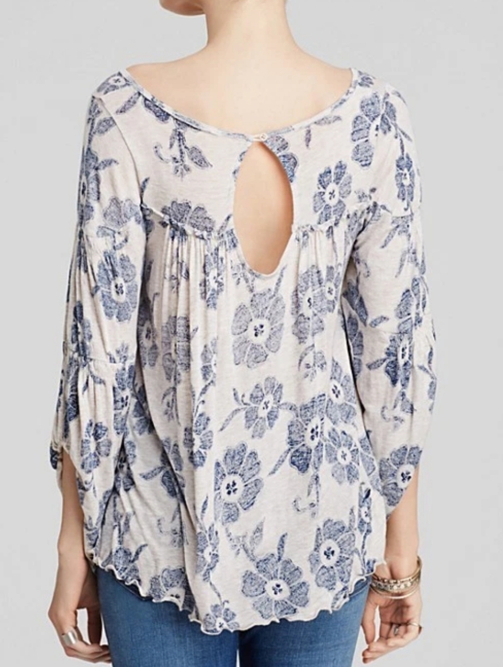 Free People Zoe Printed Blouse Size XS Gray/Blue - Picture 2 of 10